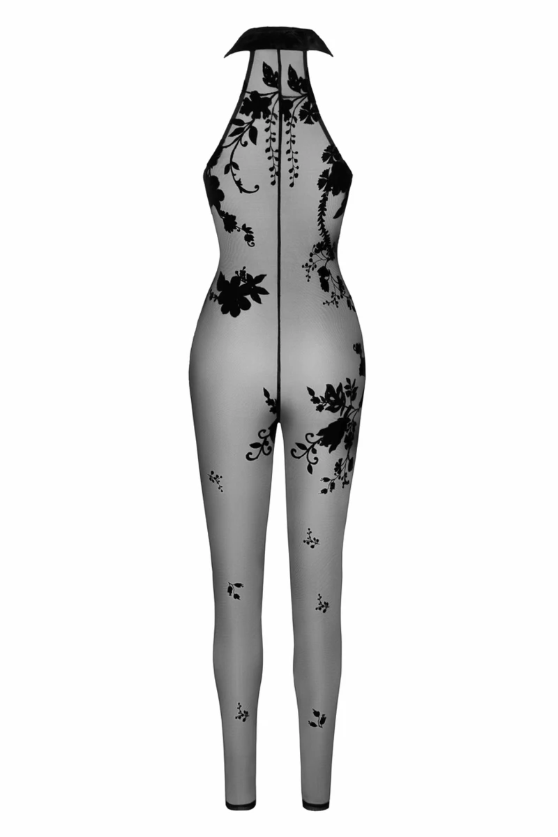 Ego Neckholder Catsuit aus beflocktem Netzstoff