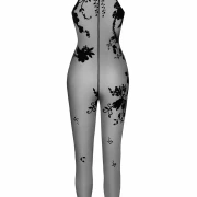 Ego Neckholder Catsuit aus beflocktem Netzstoff