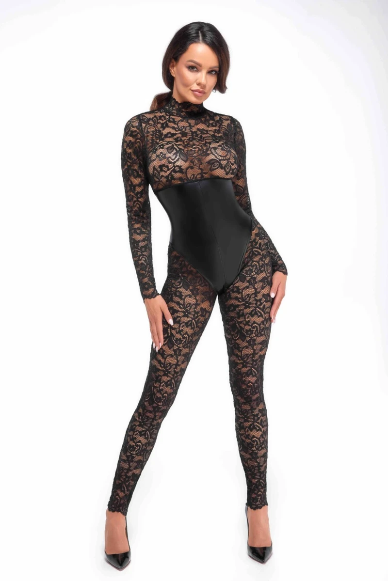 Enigma Spitzen Catsuit mit Unterbrustmieder