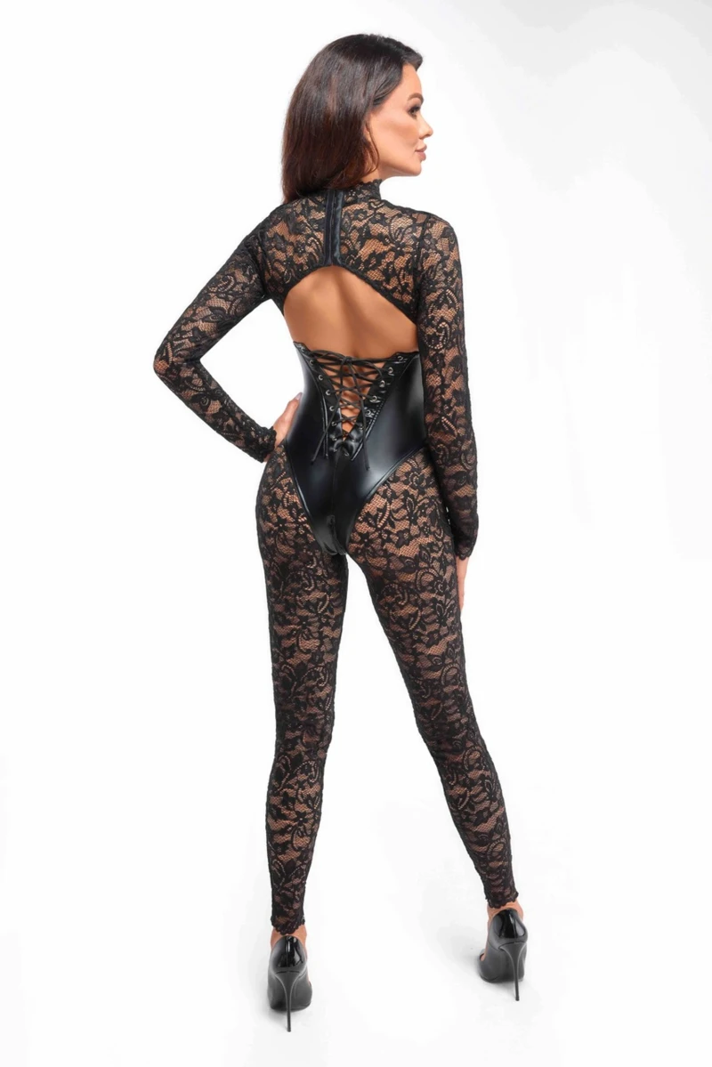 Enigma Spitzen Catsuit mit Unterbrustmieder