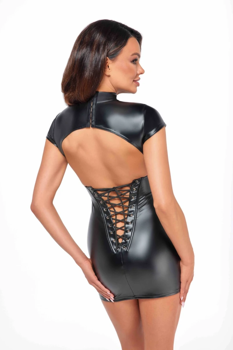 Fantasievolles Wetlook Minikleid mit Schnürung am Rücken