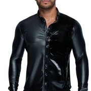 Langarmshirt aus Powerwetlook & PVC mit Knopfleiste