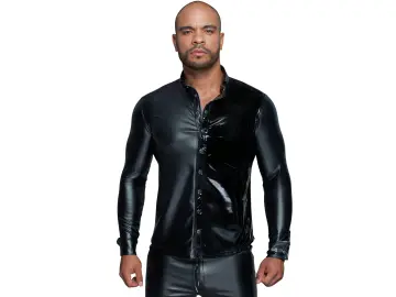 Langarmshirt aus Powerwetlook & PVC mit Knopfleiste