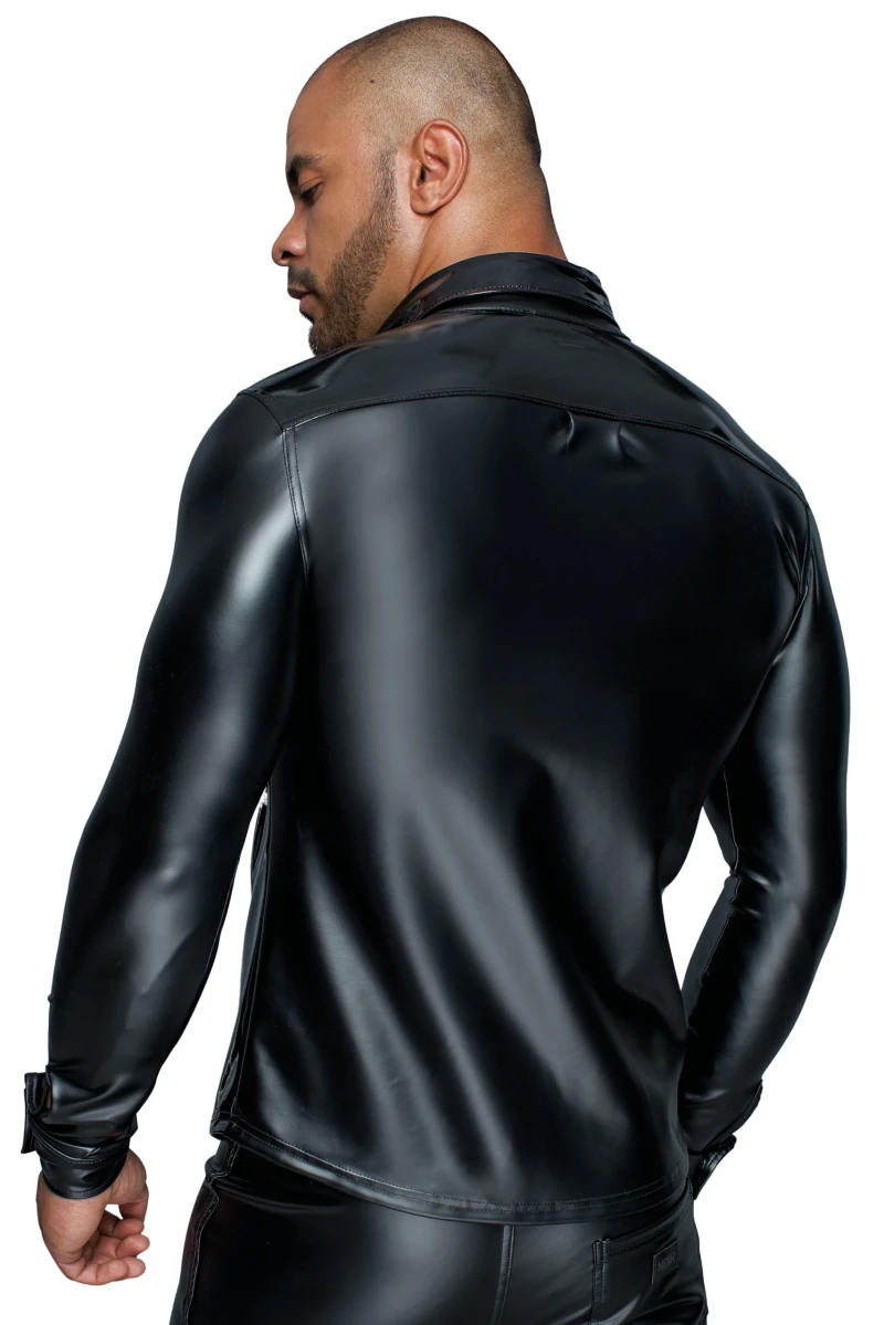 Langarmshirt aus Powerwetlook & PVC mit Knopfleiste