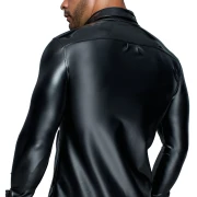 Langarmshirt aus Powerwetlook & PVC mit Knopfleiste