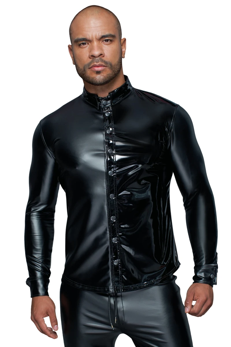 Langarmshirt aus Powerwetlook & PVC mit Knopfleiste