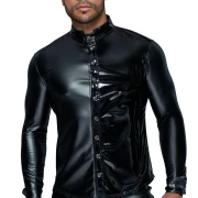 Langarmshirt aus Powerwetlook & PVC mit Knopfleiste