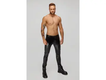 Lange Hose aus Schlangen Wetlook mit Gesäßtaschen