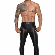 Lange Powerwetlook Hose für Herren mit Einsätzen und Taschen aus 3D Netz