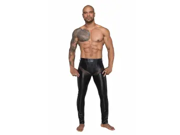 Lange Powerwetlook Hose für Herren mit Einsätzen und Taschen aus 3D Netz