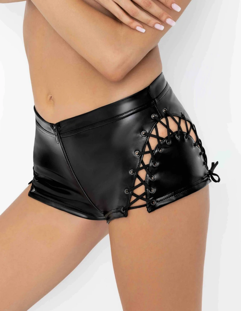 Powerwetlook Shorts mit Spitzenakzenten