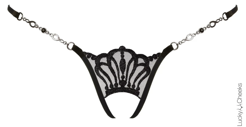 Queen of Love Deep Black - Luxus G-String Ouvert