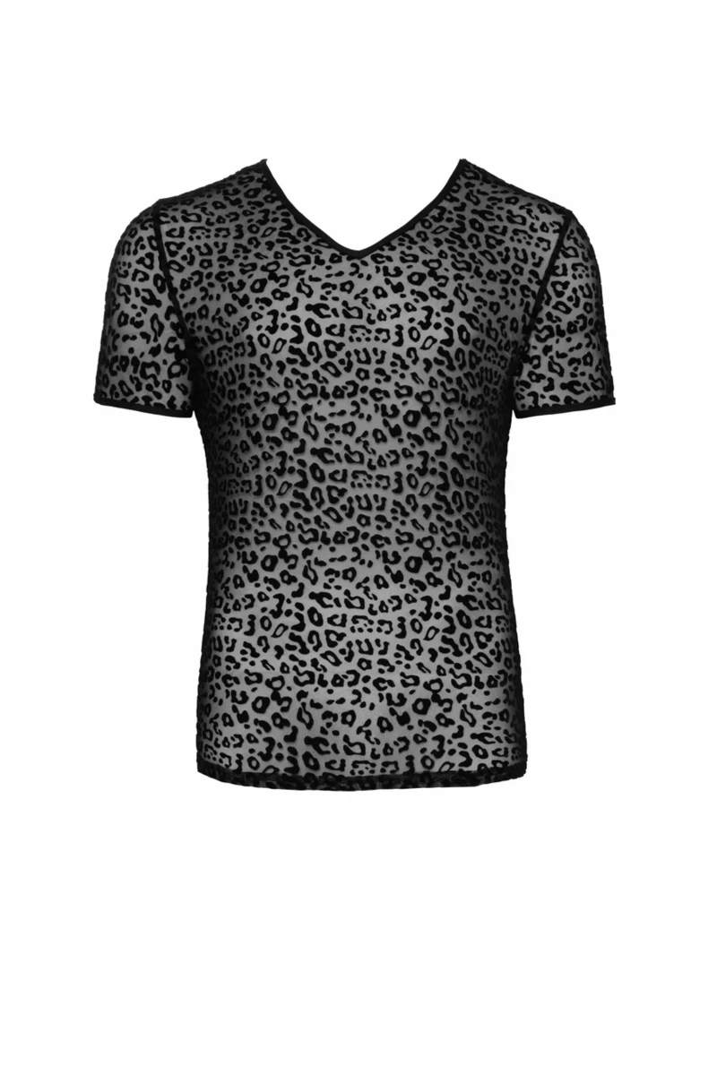 T~Shirt mit Leopardenflock und V ~ Ausschnitt