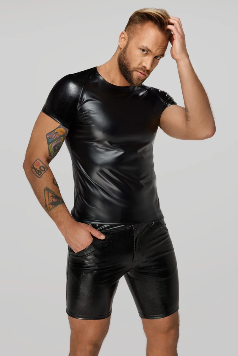 Wetlook T~Shirt mit Schlangen Wetlook Ärmeln