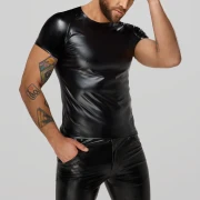 Wetlook T~Shirt mit Schlangen Wetlook Ärmeln