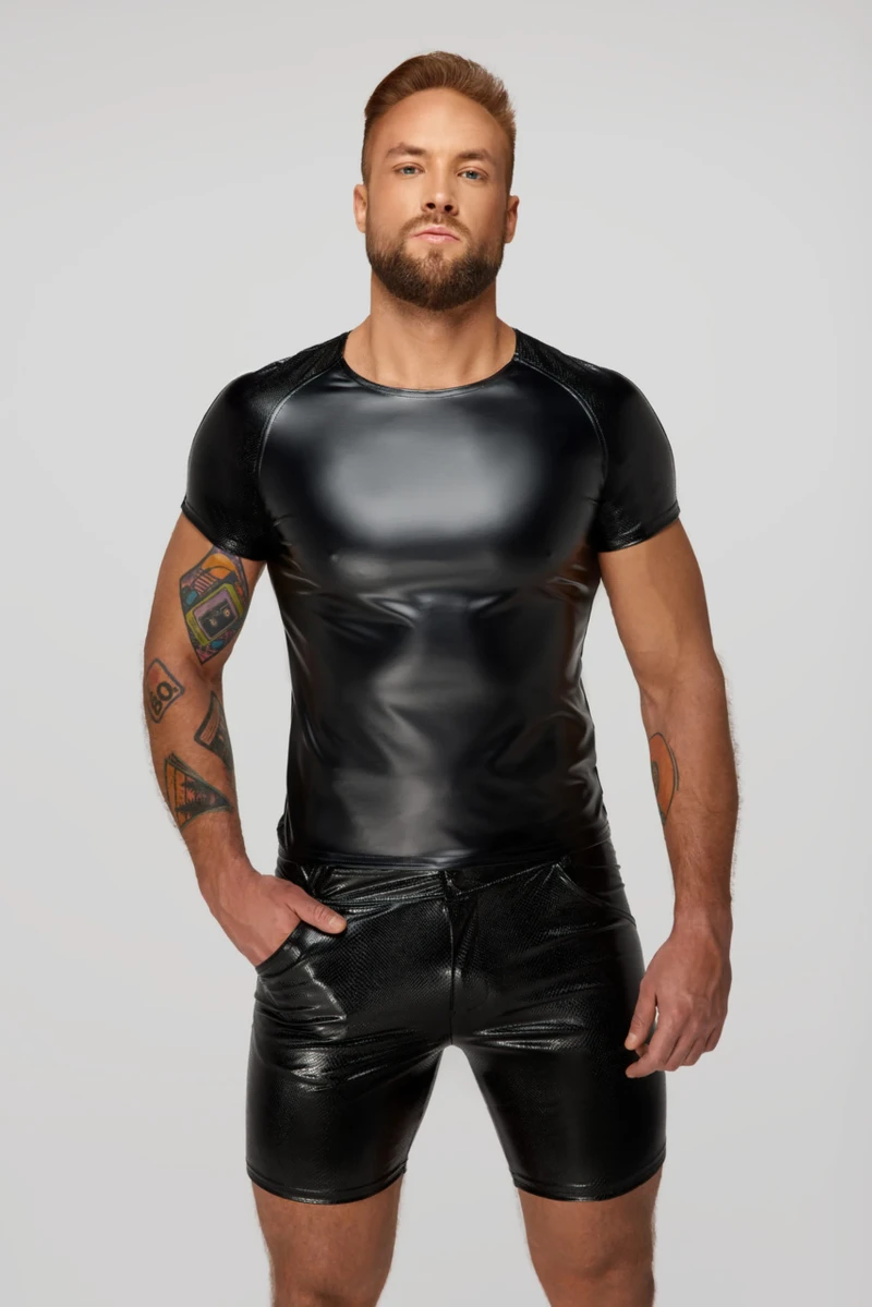 Wetlook T~Shirt mit Schlangen Wetlook Ärmeln